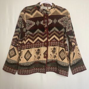 Flashback Couture Woven Jacket Southwestern Art to Wear Button Closure Size M